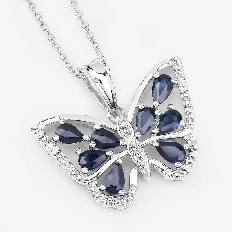 1.67 Carat Genuine Blue Sapphire and White Zircon .925 Sterling Silver Pendant