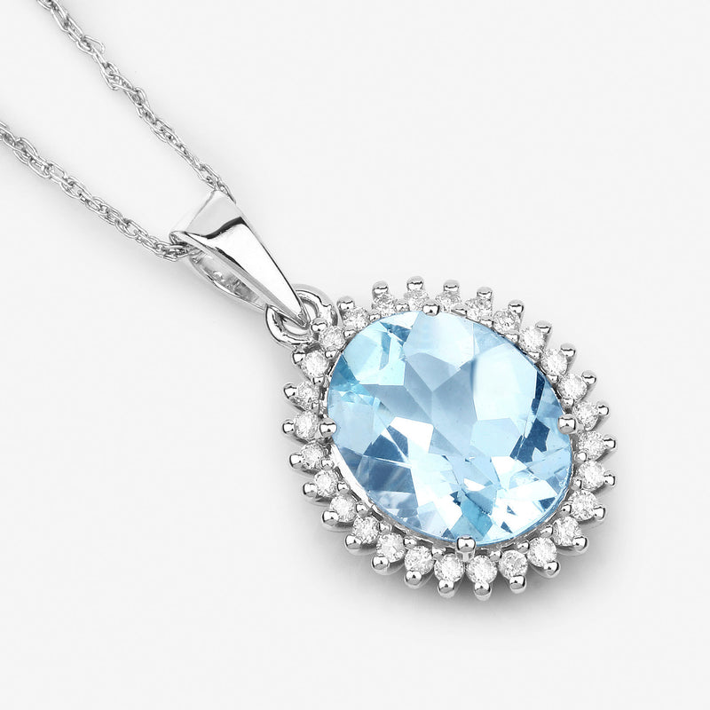 2.81 Carat Genuine Aquamarine and White Diamond 14K White Gold Pendant