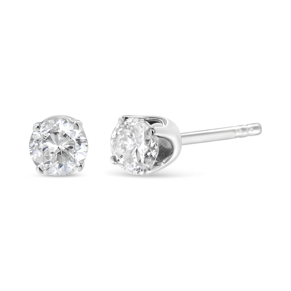 .925 Sterling Silver 3/4 Cttw Round Brilliant-Cut Near Colorless Diamond Classic 4-Prong Stud Earrings (I-J Color, I1-I2 Clarity)