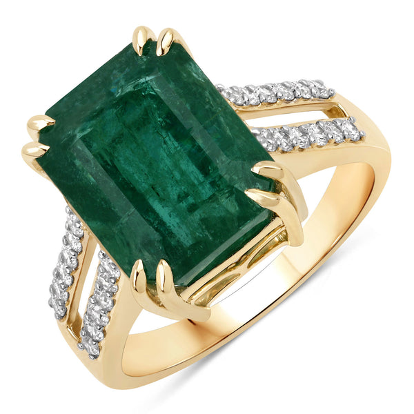 IGI Certified 8.49 Carat Genuine Zambian Emerald and White Diamond 14K Yellow Gold Ring