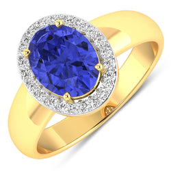 1.92 Carat Genuine Tanzanite and White Diamond 14K Yellow Gold Ring