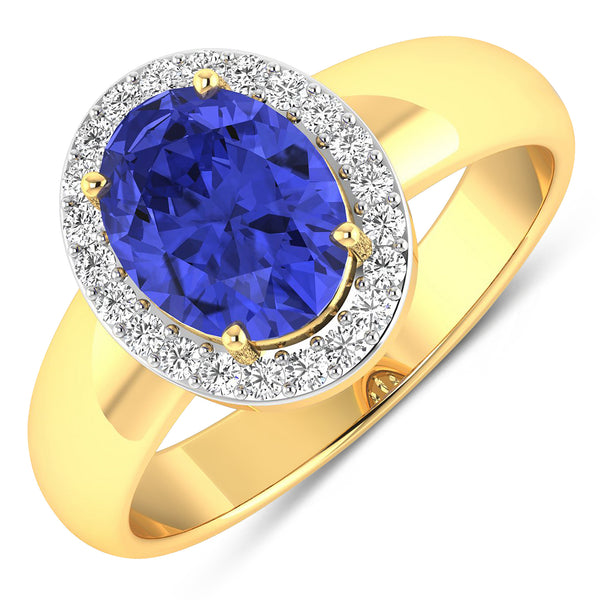 1.92 Carat Genuine Tanzanite and White Diamond 14K Yellow Gold Ring