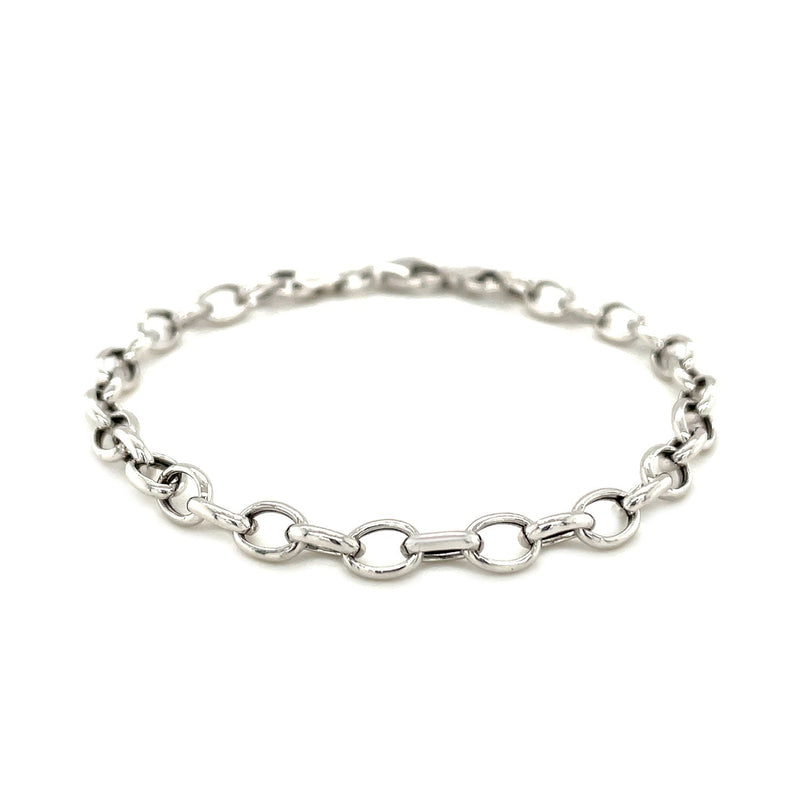 Sterling Silver Polished Charm Bracelet with Rhodium Plating