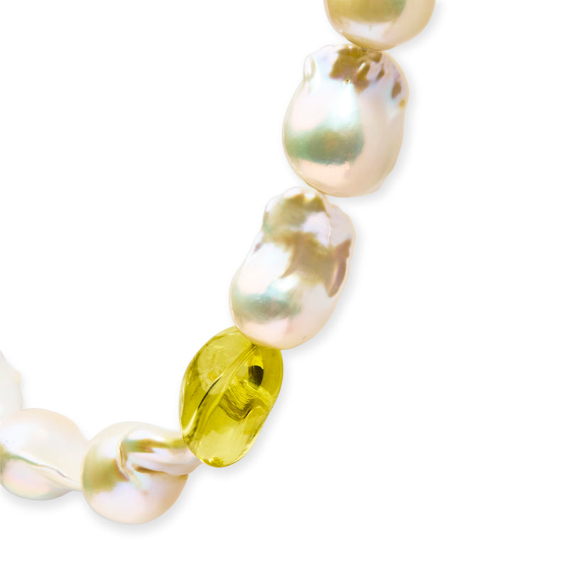 14K Yellow Citrine, Amethyst, and Baroque Pearl Strand Necklace - 18" Inches