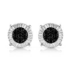 .925 Sterling Silver 1/4 Cttw Black Color Treated Diamond Cluster Flower Stud Earrings (Black Color, I2-I3 Clarity)