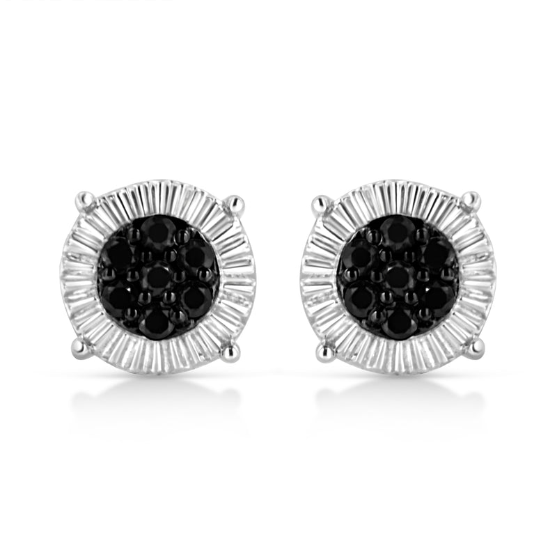 .925 Sterling Silver 1/4 Cttw Black Color Treated Diamond Cluster Flower Stud Earrings (Black Color, I2-I3 Clarity)