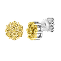 V3 Jewelry Natural Yellow Diamond Sterling Silver Flower Earrings for Women