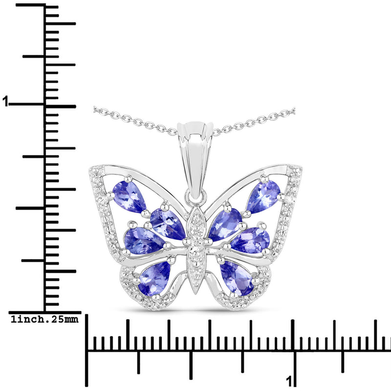 1.75 Carat Genuine Tanzanite and White Zircon .925 Sterling Silver Pendant