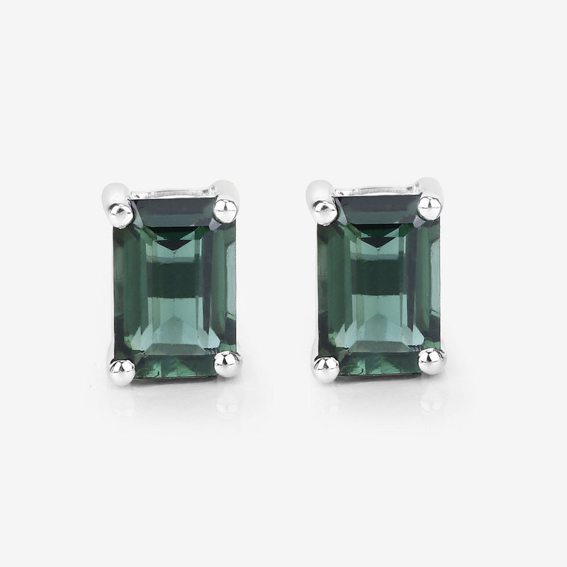 1.30 Carat Genuine Green Tourmaline 14K White Gold Earrings