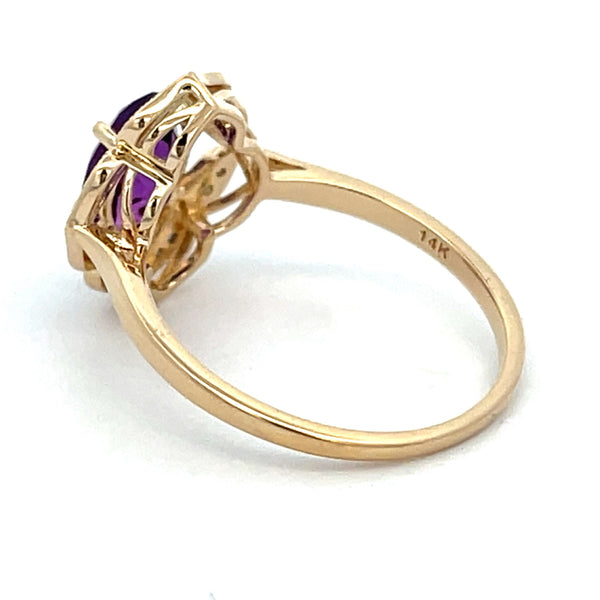 Natural 1.43ct Amethyst Diamond Ring 14KT Yellow Gold