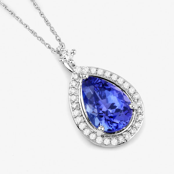 2.20 Carat Genuine Tanzanite and White Diamond 14K White Gold Pendant