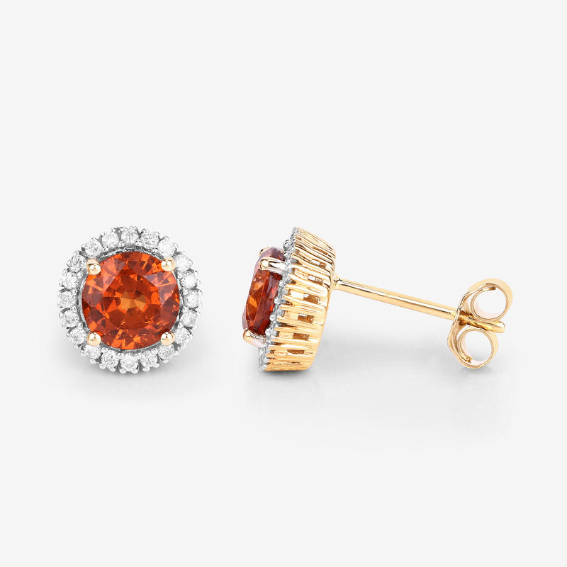 2.50 Carat Genuine Spessartite Garnet and White Diamond 14K Yellow Gold Earrings