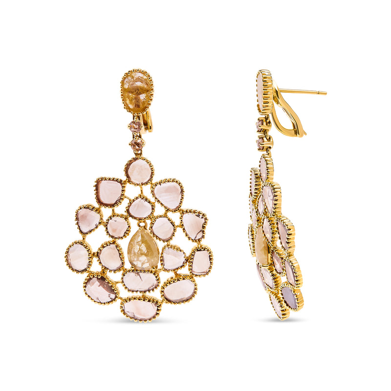 14K Yellow Gold 11 1/5 Cttw Rose Cut and Sliced Diamond Chandelier Style Dangle Earrings (Fancy Color, I2-I3 Clarity)