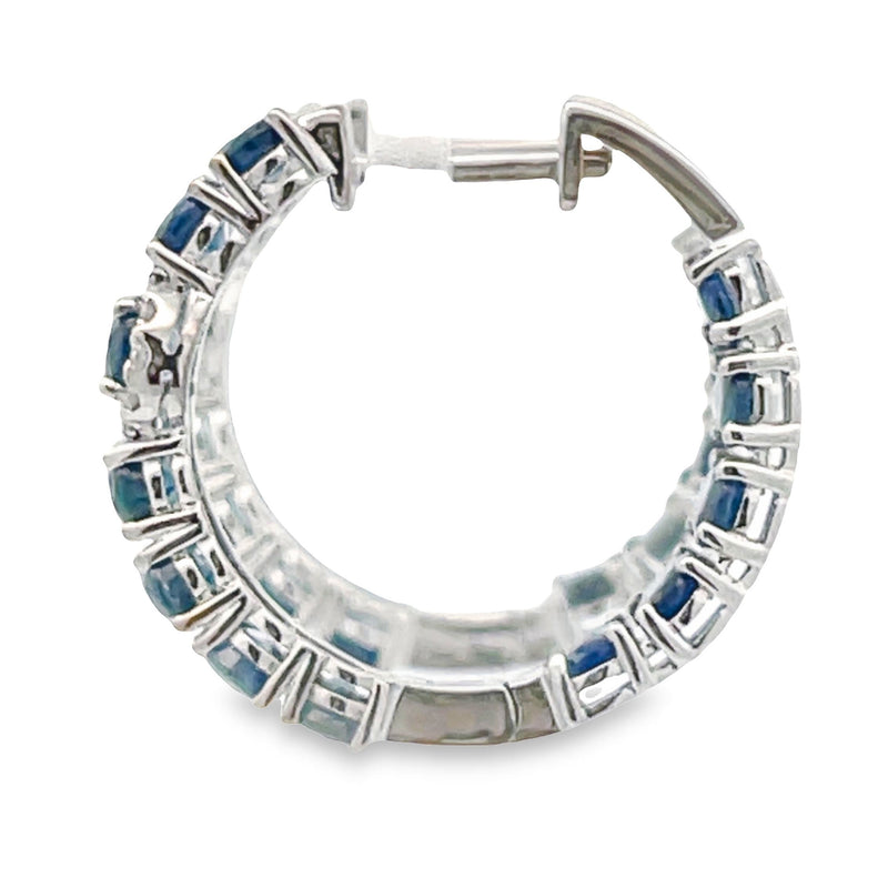 4.93ct Sapphire Diamond Hoop Earrings 14KT White Gold