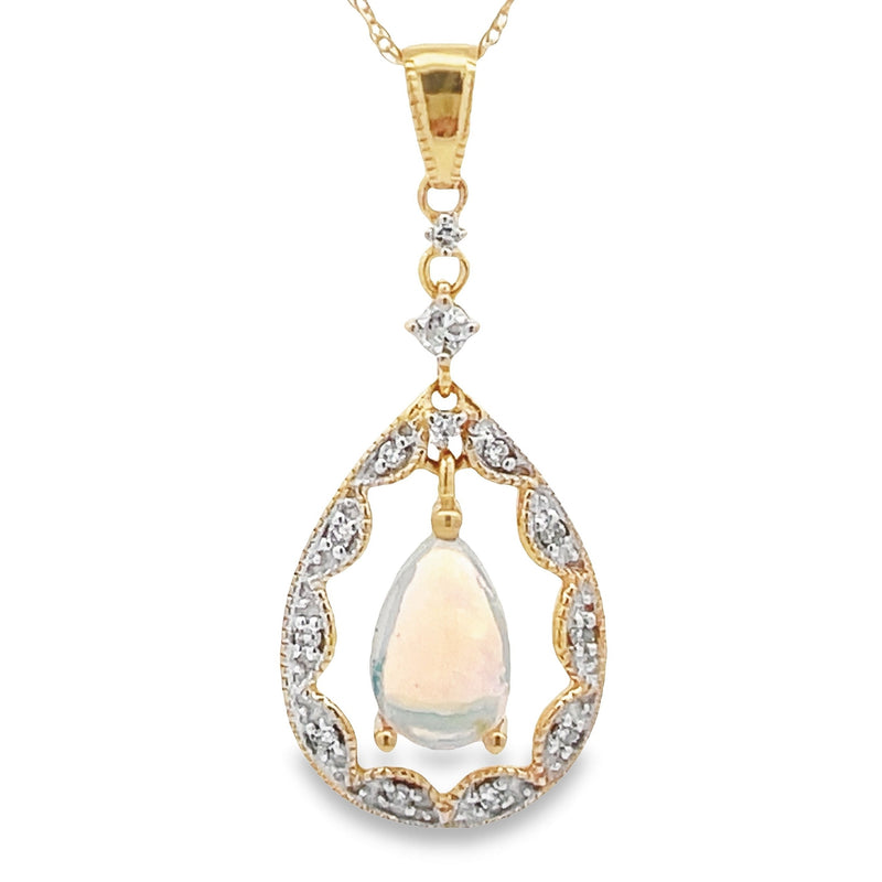 .08ct Opal Diamond Fashion Pendants 14KT Yellow Gold