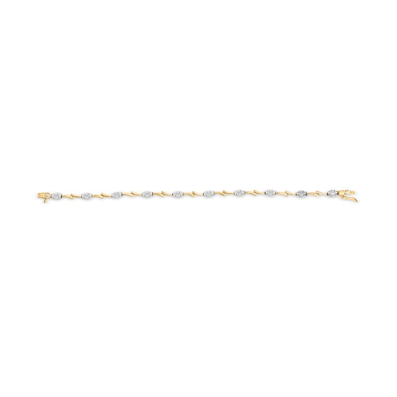 10K White and Yellow Gold 1.00 Cttw Diamond Oval Shaped Cluster Link  Bracelet (I-J Color, SI2-I1 Clarity) - 7" Inches