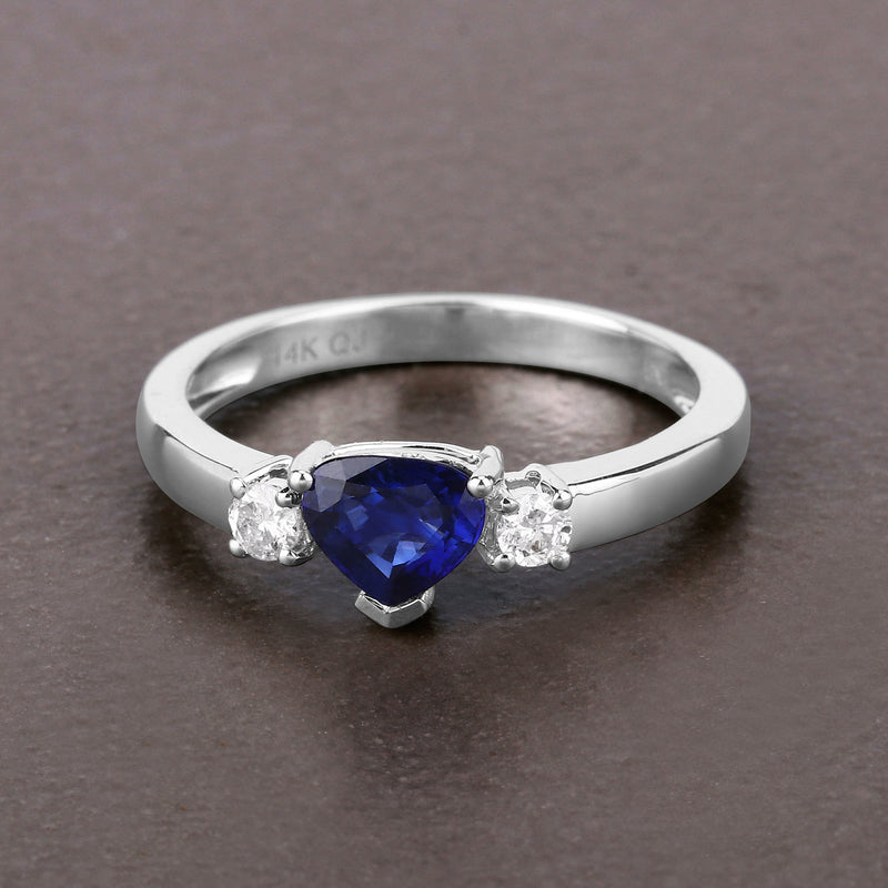 0.90 Carat Genuine Blue Sapphire and White Diamond 14K White Gold Ring