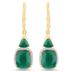 8.91 Carat Dyed Emerald and White Diamond .925 Sterling Silver Earrings