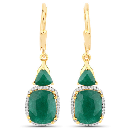 8.91 Carat Dyed Emerald and White Diamond .925 Sterling Silver Earrings