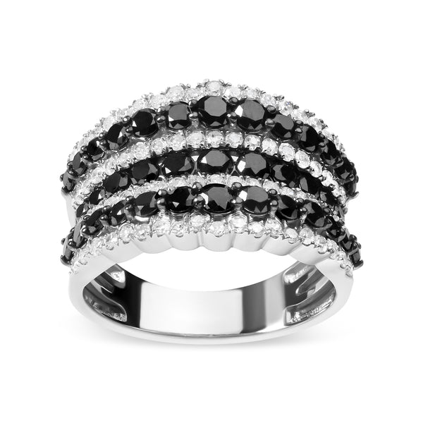 .925 Sterling Silver 1 3/4 Cttw Treated Black and White Alternating Diamond Multi Row Band Ring (Black / I-J Color, I2-I3 Clarity) - Size 7