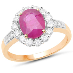 2.84 Carat Genuine Burma Ruby and White Diamond 18K Yellow Gold Ring