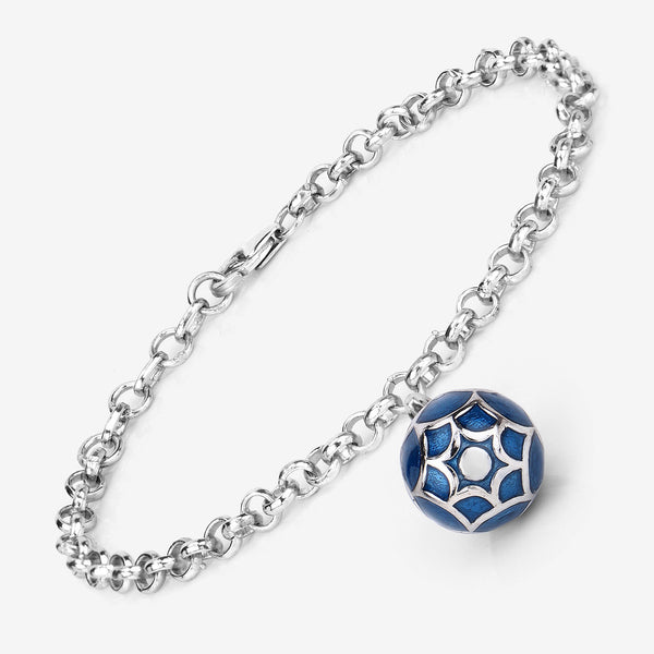 12.22 Grams .925 Sterling Silver Blue Enamel Charm Bracelet