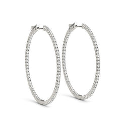 14k White Gold Slim Two Sided Diamond Hoop Earrings (1 1/2 cttw)