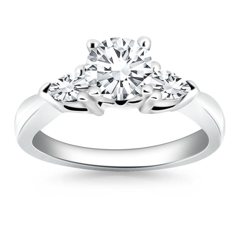 14k White Gold Diamond Three Stone Ring with Pear Shape Sides