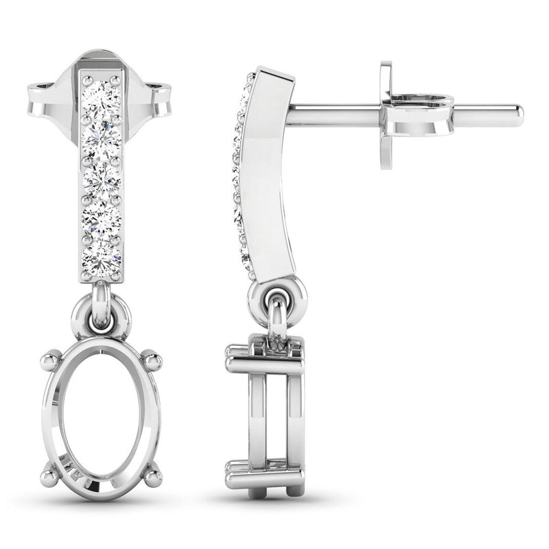 0.14 Carat Genuine White Diamond 14K White Gold Semi Mount Earrings - holds 7x5mm Oval Gemstones