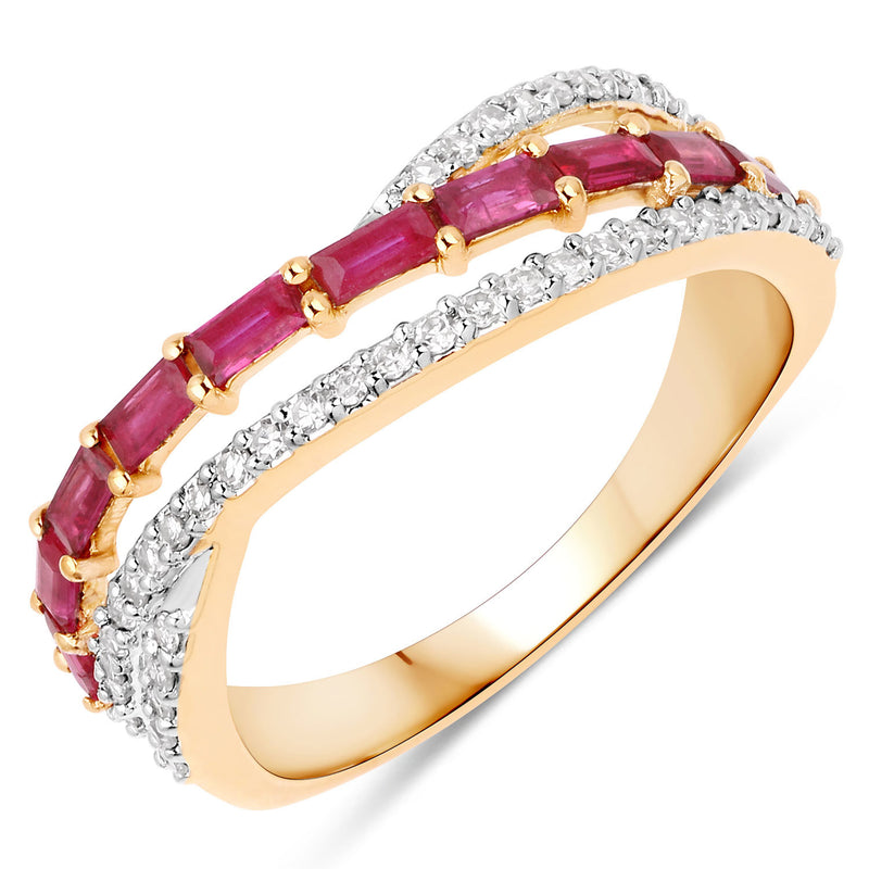 0.72 Carat Genuine Lead Free Ruby and White Diamond 10K Yellow Gold Ring