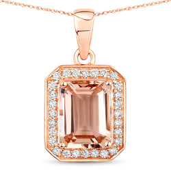 1.98 Carat Genuine Morganite and White Diamond 14K Rose Gold Pendant