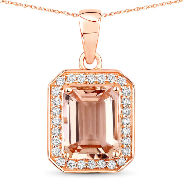 1.98 Carat Genuine Morganite and White Diamond 14K Rose Gold Pendant