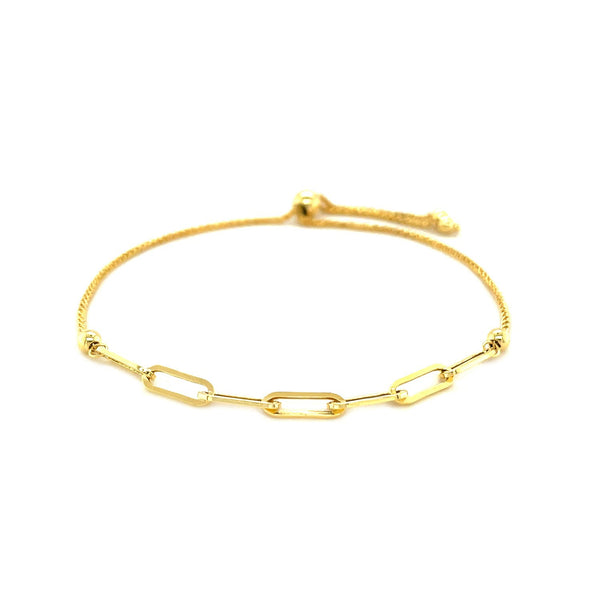 14K Yellow Gold Adjustable Bracelet with Paperclip Chain