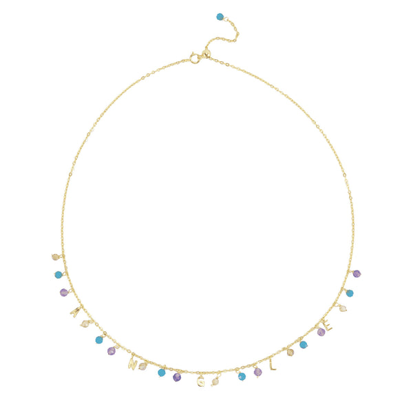 V3 Jewelry Natural Apatite, Amethyst and Champagne Zircon Angle Station 18K gold plated Necklace