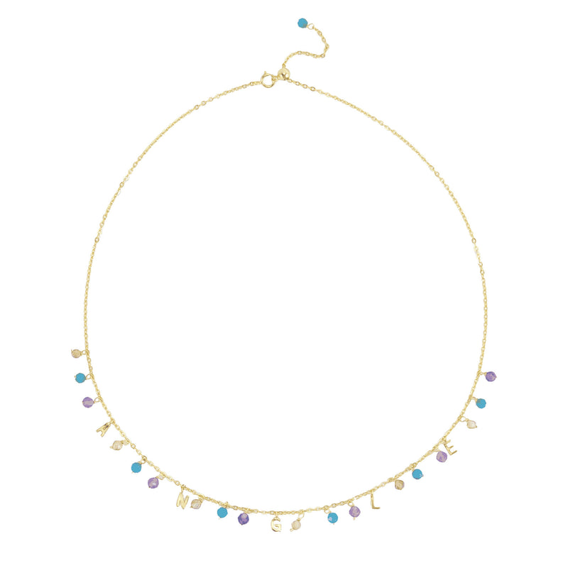 V3 Jewelry Natural Apatite, Amethyst and Champagne Zircon Angle Station 18K gold plated Necklace