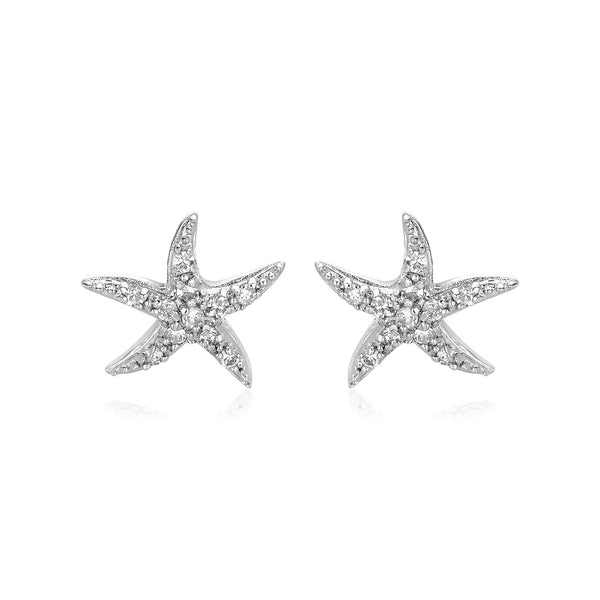 Sterling Silver Starfish Earrings with Cubic Zirconias