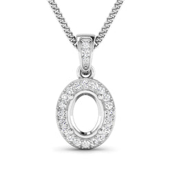 0.18 Carat Genuine White Diamond 14K White Gold Semi Mount Pendant - holds 8x6mm Oval Gemstone