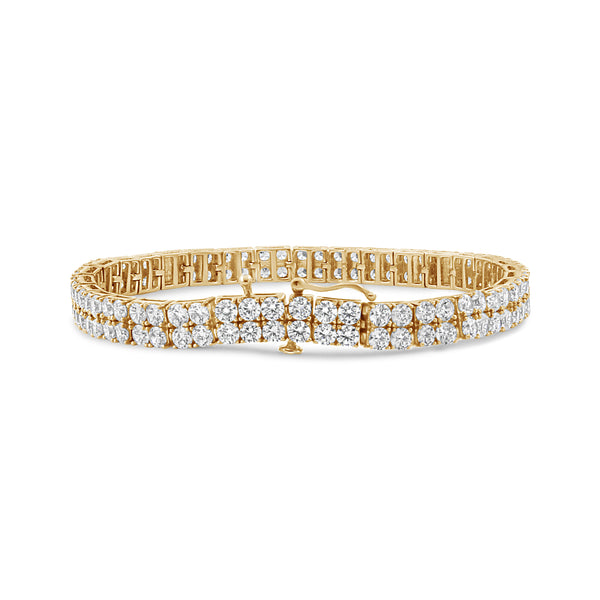 14K Yellow Gold 10.0 Cttw Diamond 2 Row Tennis Bracelet (L-M Color, I2-I3 Clarity) - Size 7.25 Inches