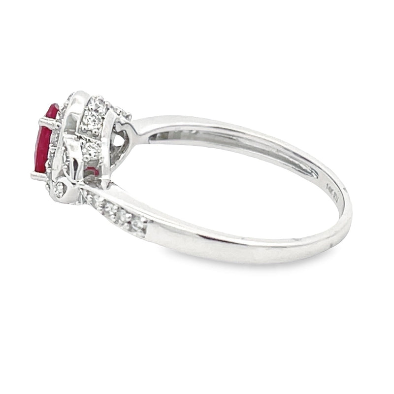 Natural .93ct Ruby Diamond Ring 14KT White Gold