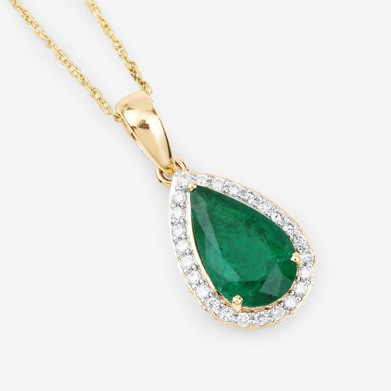 IGI Certified 1.76 Carat Genuine Zambian Emerald and White Diamond 14K Yellow Gold Pendant