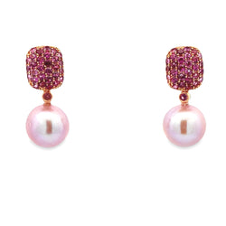 Genuine 1.45ct FW Pearl Dangle Earrings 18KT Rose Gold