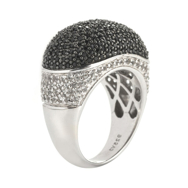 V3 Jewelry Black Spinel & White Topaz Dome Ring