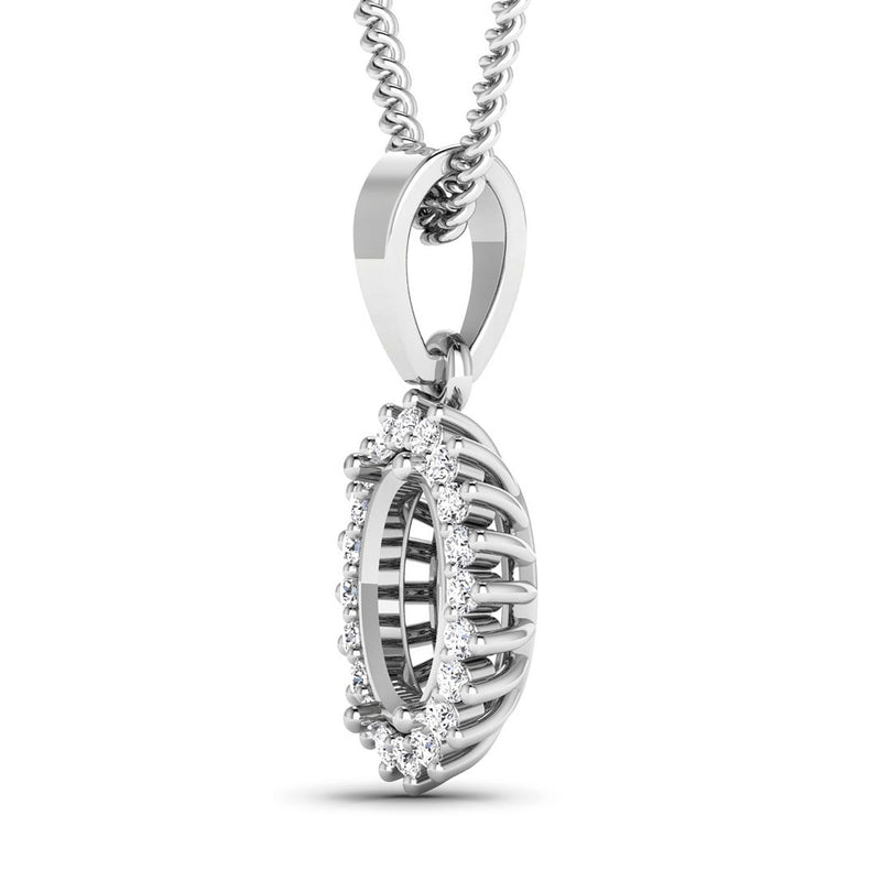 0.13 Carat Genuine White Diamond 14K White Gold Semi Mount Pendant - holds 8x6mm Oval Gemstone