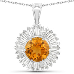 4.93 Carat Genuine Citrine and White Topaz .925 Sterling Silver Pendant