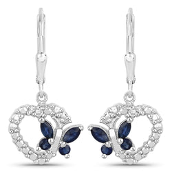 0.57 Carat Genuine Blue Sapphire and Created White Sapphire .925 Sterling Silver Earrings