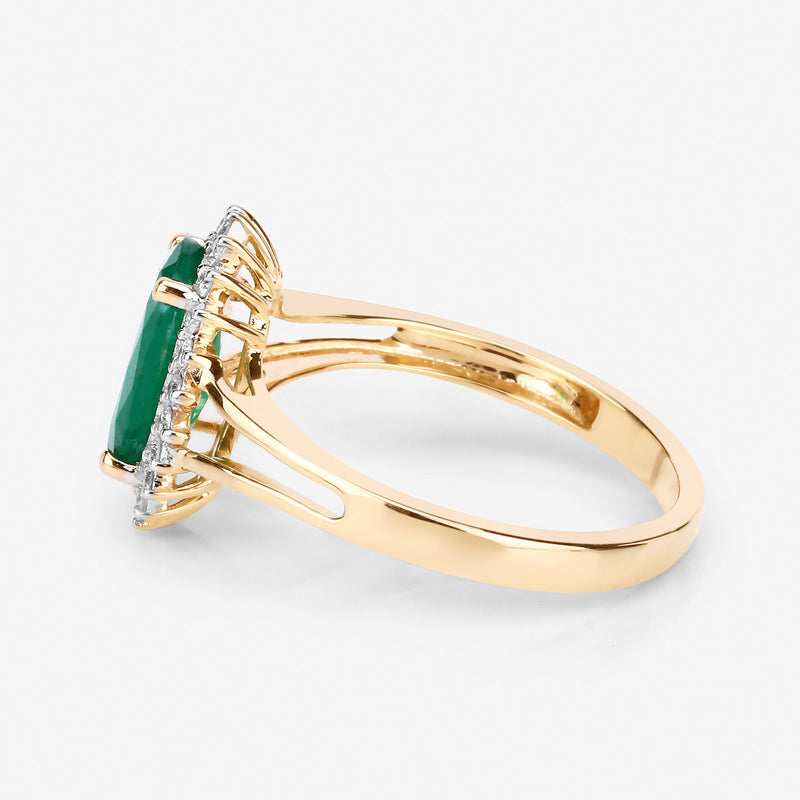 1.79 Carat Genuine Zambian Emerald and White Diamond 14K Yellow Gold Ring