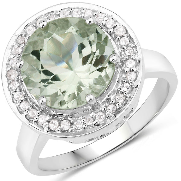 4.94 Carat Genuine Green Amethyst and White Topaz .925 Sterling Silver Ring