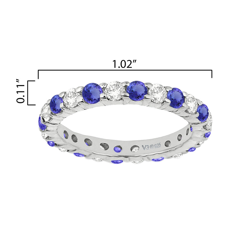 V3 Jewelry Blue Natural Tanzanite & White Topaz Eternity Band Ring