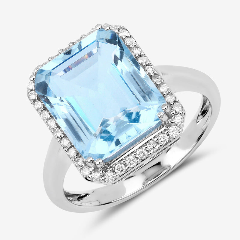 5.18 Carat Genuine Aquamarine and White Diamond 14K White Gold Ring