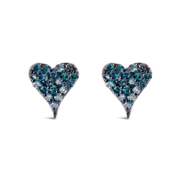 925 Sterling Silver 1/10 Cttw Blue Diamond Heart Shaped Stud Earrings (Blue Color, I3 Clarity)